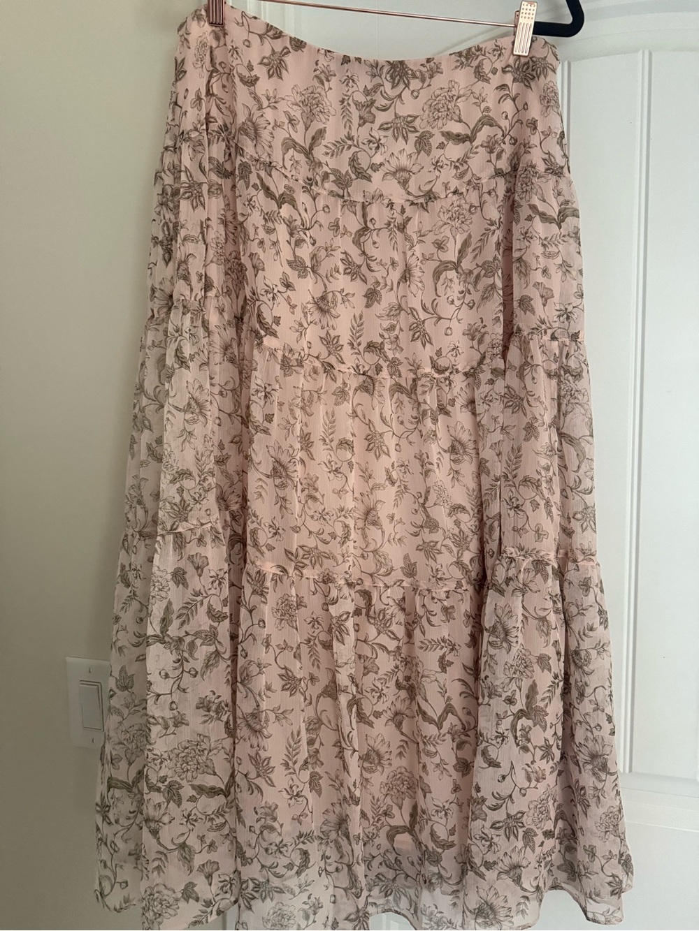 Lauren Ralph Lauren Blush Maxi Skirt with Olive Floral Print